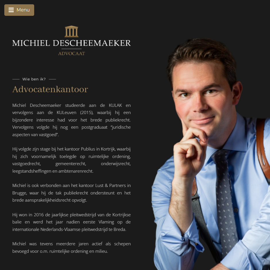 Screenshot website Michiel Descheemaeker - Advocaat